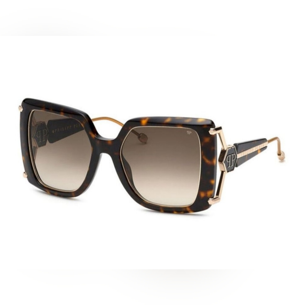 Philipp Plein Queen Women's Sunglasses in Black Tortoise with Gold 💀Details